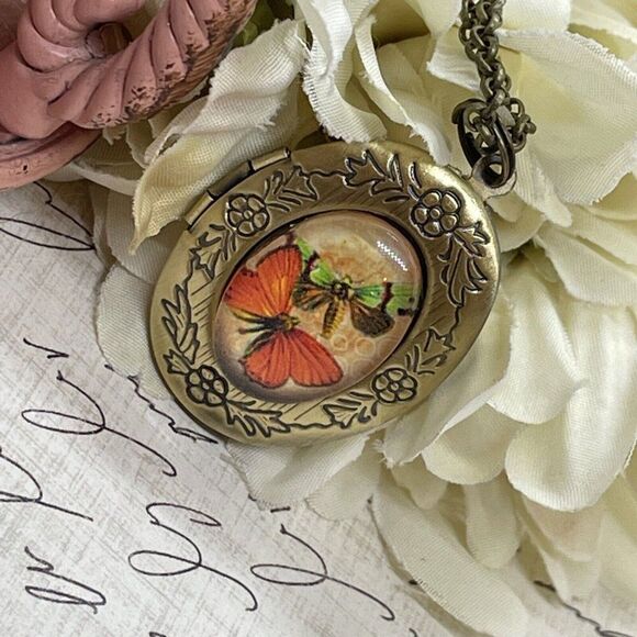 Bronze Easter Dragonfly Butterfly Mother’s Day Locket Necklace Pendant Wedding - Picture 7 of 15